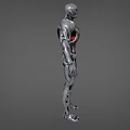 Futuristic Sci Fi Robot Character With Metallic Armor And Red Chest Accents