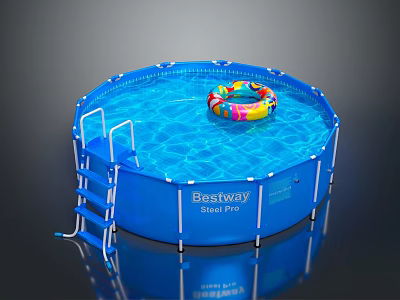 Kids Friendly Bestway Steel Pro Round Pool With Colorful Float And Ladder 3d model