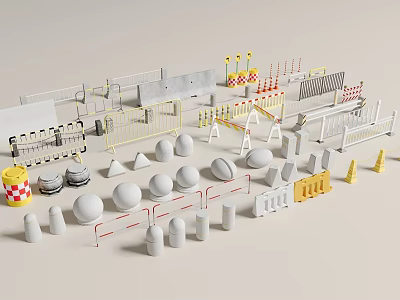 Diverse Traffic Safety Equipment Collection With Barriers Cones Warning Signs And Blocks 3d model