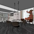 Modern Hotel Mahjong Room Interior With Marble Floor Hanging Lights And Comfortable Chairs