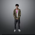Man in Camouflage Jacket With Lanyard Standing Against Gray Background Hands Crossed