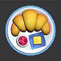 Delicious Yellow Bread Rolls with Pink Sauce and Yellow Butter on Plate and Blue Tray