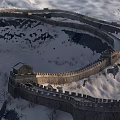 Majestic Great Wall Scenery In Snowy Winter Landscape With Mountain Backdrop