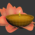 Decorative Lotus Shaped Candle With Pink Petals Golden Rim And Burning Yellow Flame