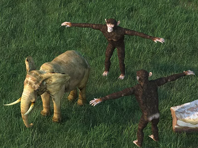 Reptiles With Elephant And Apes On Grass 3d model Reptiles With Elephant And Apes On Grass 3d model