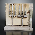 Rustic Vintage Industrial Metal Pipes Valves On Old Weathered Wooden Board