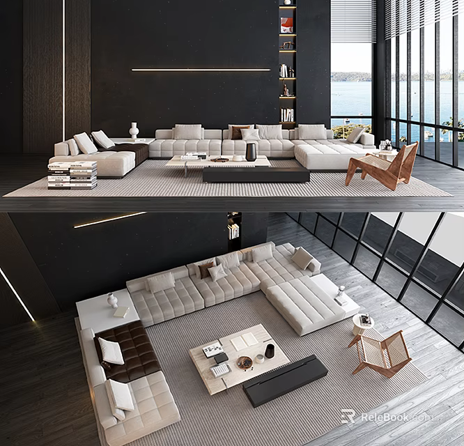 Modern Sectional Sofa And Coffee Table Set For Stylish Contemporary Living Room Interior 3d model 