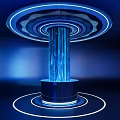 Futuristic Blue Glowing Cylindrical Structure With Circular Light Strips In Dark Background 3d model