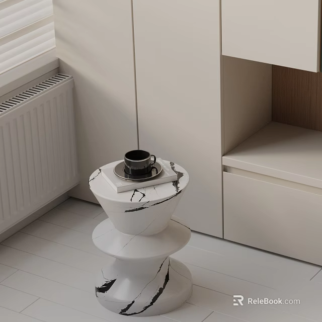 Modern Marble Side Table With Black Cup On Sleek White Design In Contemporary Room Interior 3d model 