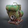 Vintage Green Industrial Machine With Two Cylindrical Tanks And Rusted Metal Base