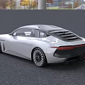 White Streamlined Electric Sports Car With Modern Front Grille And Large Wheels