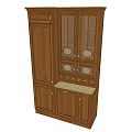Brown Wooden Kitchen Cabinets With Glass Front Doors And Tiled Backsplash