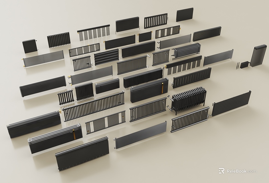 Various Stylish Radiator Designs Arranged in Display for Home Interiors 3d model 