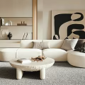 Modern Living Room Interior With Beige Sofa Round Coffee Table And Wall Art