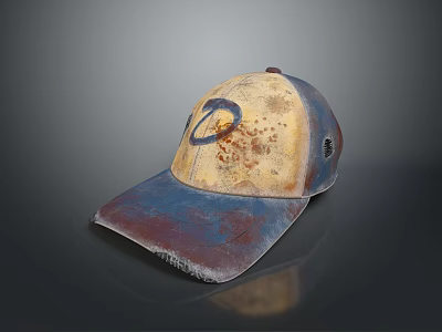 Vintage Distressed Worn Cap With Yellow Blue Color Block And Rustic Spots 3d model