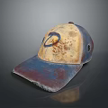 Vintage Distressed Worn Cap With Yellow Blue Color Block And Rustic Spots