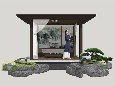 New Chinese Style Gazebo Courtyard Gazebo model