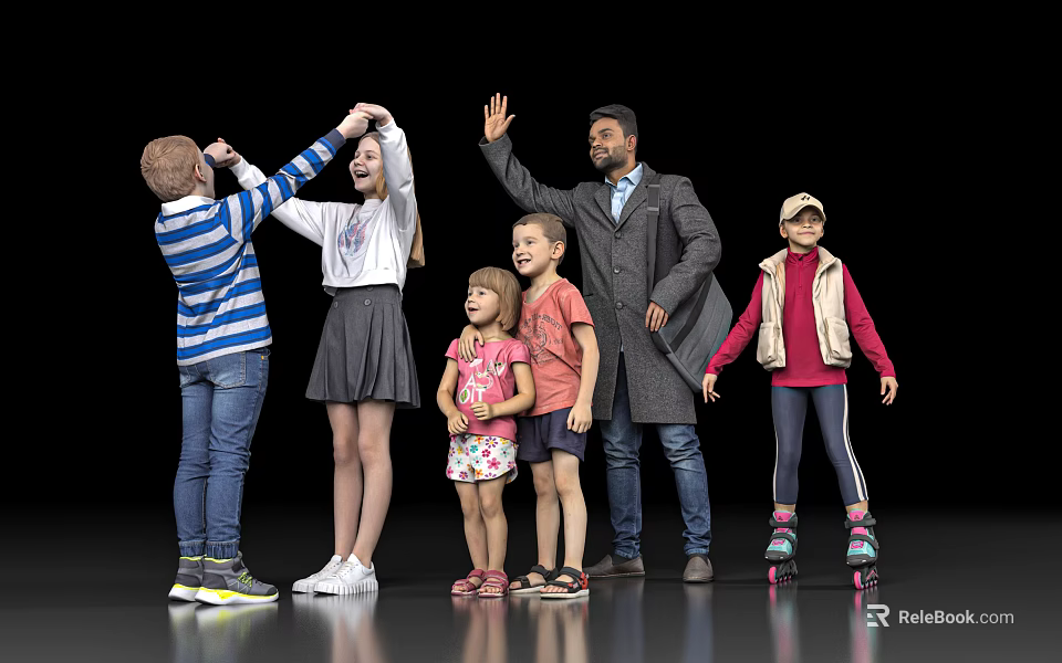 Group of People With Different Ages Standing Together And Interacting Casually In Casual Wear 3d model 