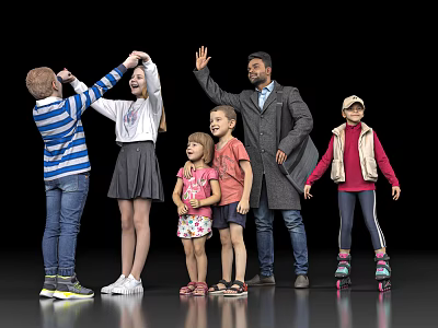 Group of People With Different Ages Standing Together And Interacting Casually In Casual Wear 3d model