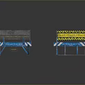 Blue Construction Site Barriers With Warning Signs And Mesh Panels 3d model
