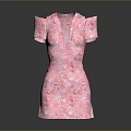 Elegant Pink Floral Print Short Sleeve V Neck Mini Dress Design