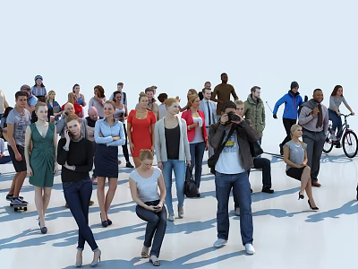 Diverse Group of People with Various Outfits Standing and Interacting in Open Space 3d model