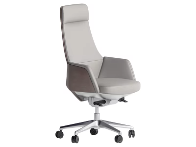 Modern Light Gray Office Chair With High Backrest Armrests And Wheeled Base 3d model
