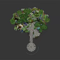 Cartoon Scene Featuring Floating Island With Fairy Castles Trees Bridges And Glowing Structures