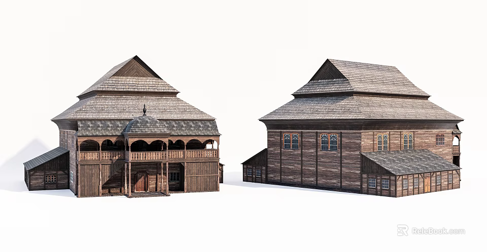 Traditional Rural Self Built House With Wooden Pitched Roof And Balcony 3d model 