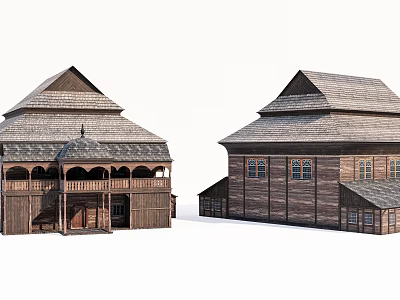 Traditional Rural Self Built House With Wooden Pitched Roof And Balcony 3d model