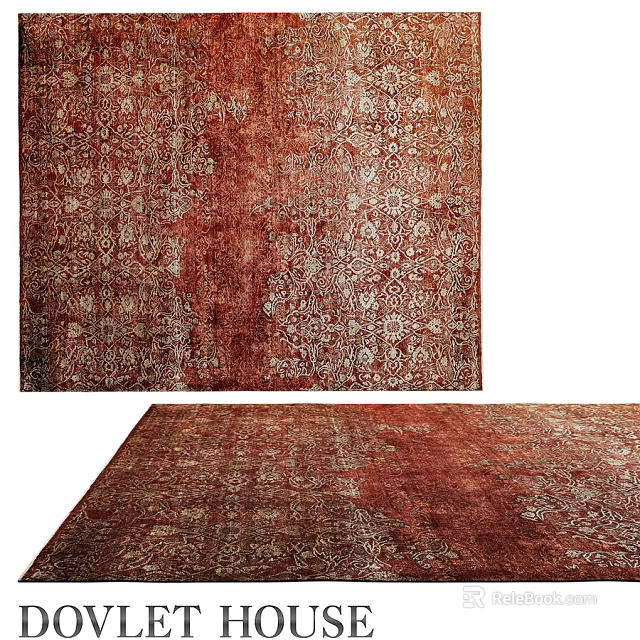 Rust Red Square Rug with Intricate Traditional Patterns for Living Room Decor 3d model 