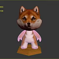 3D Cartoon Shiba Inu Character Model In Standing Pose With Orange Base