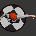 3D Character Model with Red Hair White Shirt Dark Pants Checkerboard Base Red Edge