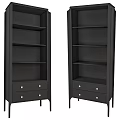 Modern Black Bookcases with Multiple Shelves Bottom Drawers and Metal Legs