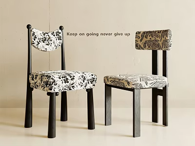 Vintage Dining Chairs With Patterned Fabric Upholstery And Black Wooden Legs 3d model