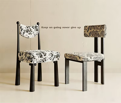 Vintage Dining Chairs With Patterned Fabric Upholstery And Black Wooden Legs 3d model