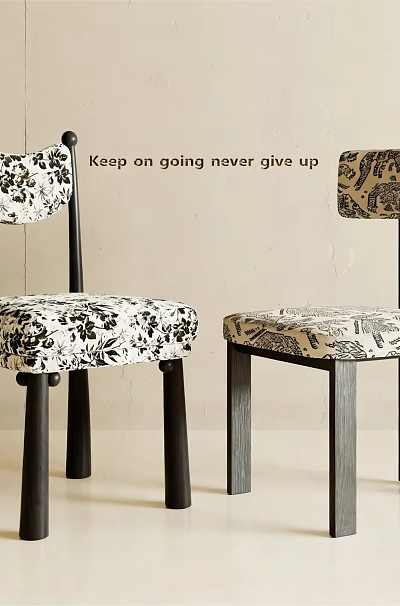 Vintage Dining Chairs With Patterned Fabric Upholstery And Black Wooden Legs 3d model