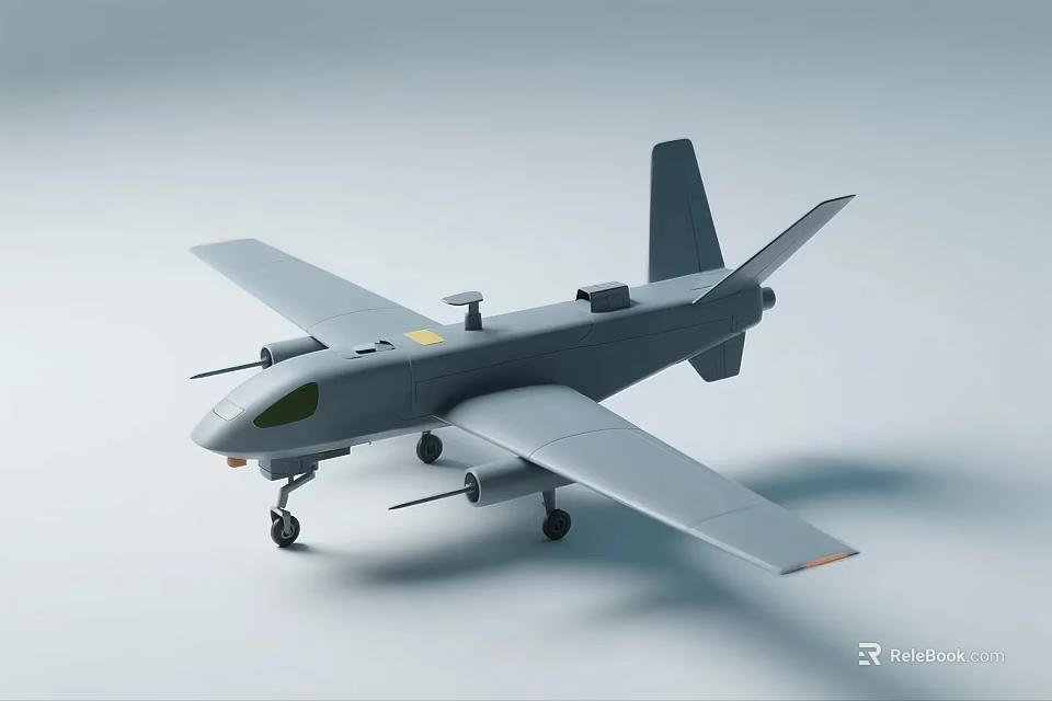 Gray Unmanned Aerial Drone With Wings Landing Gear And Aerial Vehicle Structure 3d model 