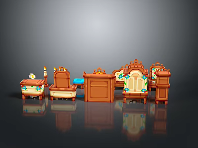 Colorful Wooden Building Block Furniture In Various Styles With Decorative Details 3d model
