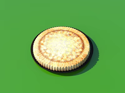 Golden Baked Round Pie With Fluted Edge And Brown Surface On Green Background 3d model