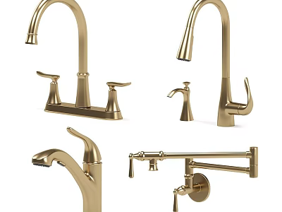 Various Styles Of Golden Kitchen Faucets For Modern Home Kitchens 3d model
