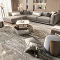 Modern L Shaped Sofa Hexagonal Coffee Table Combination With Decorative Pillows And Area Rug 3d model