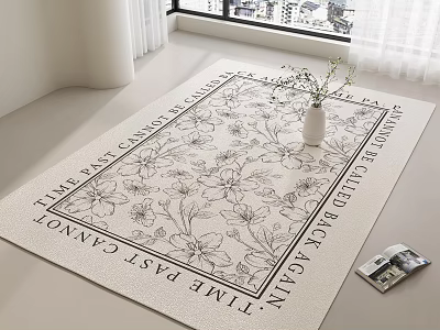 Square Rug With Floral Pattern Decorative Text Vase And Magazine In Light Room 3d model