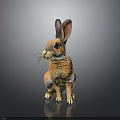 Orange Brown Rabbit Figurine With Large Ears Whiskers Sitting On Shiny Black Background