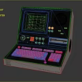 Vintage Computer Control Terminal With Green Screen Colorful Keys And Control Knobs