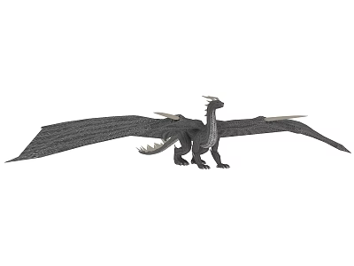 Detailed Grey Fantasy Dragon Standing With Extended Wings In 3D Rendering 3d model