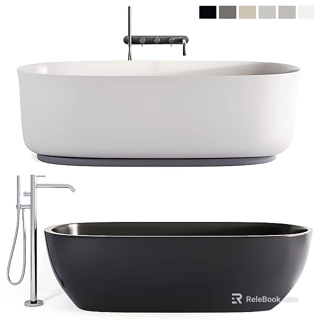 Modern Sleek White And Black Bathtub Design With Freestanding Faucet And Smooth Surface 3d model 