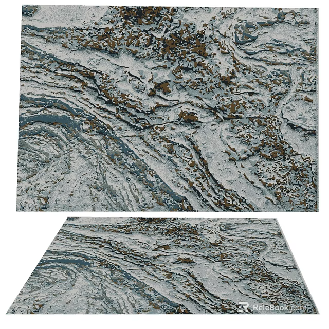 Square Rug with Marble Like Wavy Texture Gray White Gold Modern Design Intricate Details 3d model 