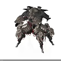 Detailed Mechanical Armored Creature With Multiple Limbs Silver Armor And Black Cloak 3d model