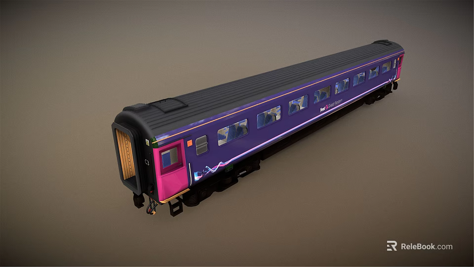 Modern Purple Pink Passenger Train With Stylish Windows And Exterior Design 3d model 